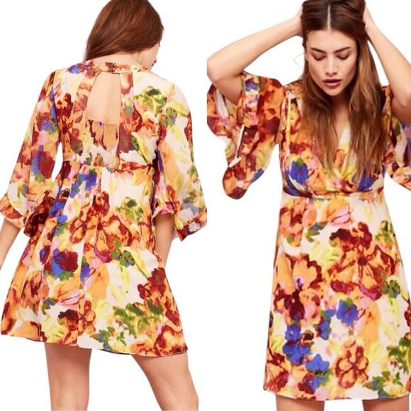 Maeve Mini Dress Deloria Silk Kimono Sleeve Anthropologie - Picture 1 of 11
